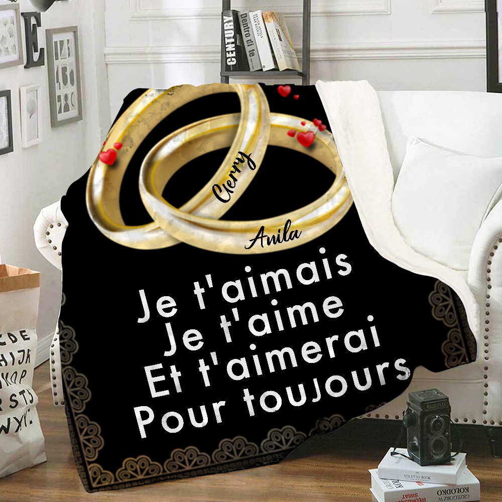 À mon Amour - Plaid Personnalisé Bague 2 Prénoms Personnalisés Couverture en Flanelle pour Couple  | Jessemade