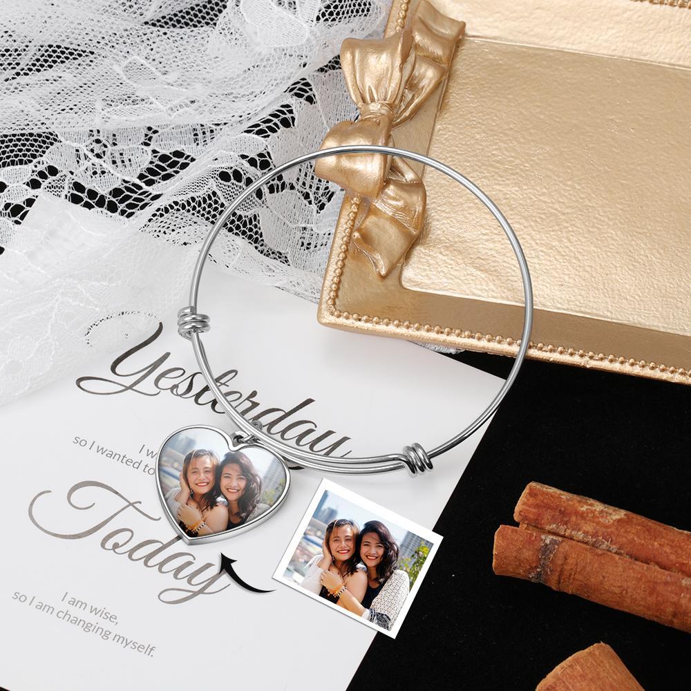 Bracelet Photo Personnalisé avec Cœur Breloque