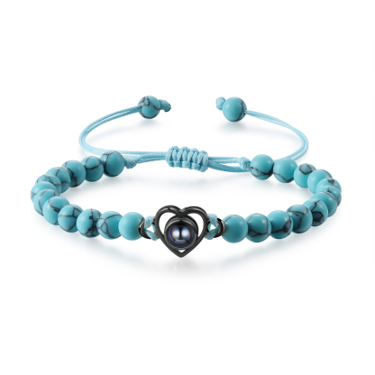Bracelet Cœur Personnalisé Bracelet Photo Projection en Turquoise pour Couple｜ Jessemade