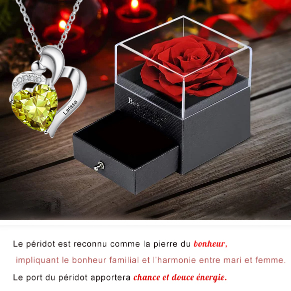 Collier 1 Prénom Personnalisé Cœur avec 1 Pierre de Naissance