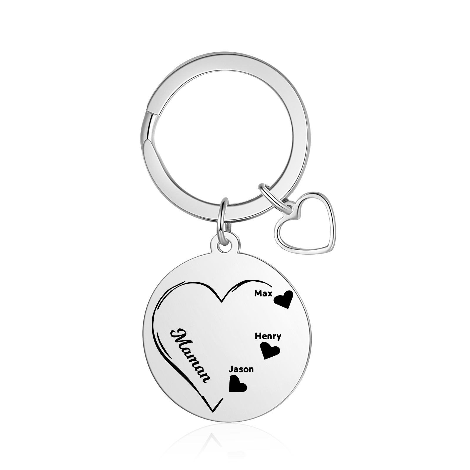 À Maman/Papa - Porte-Clés Cœur 3 Prénoms Personnalisés avec texte cadeau papa maman