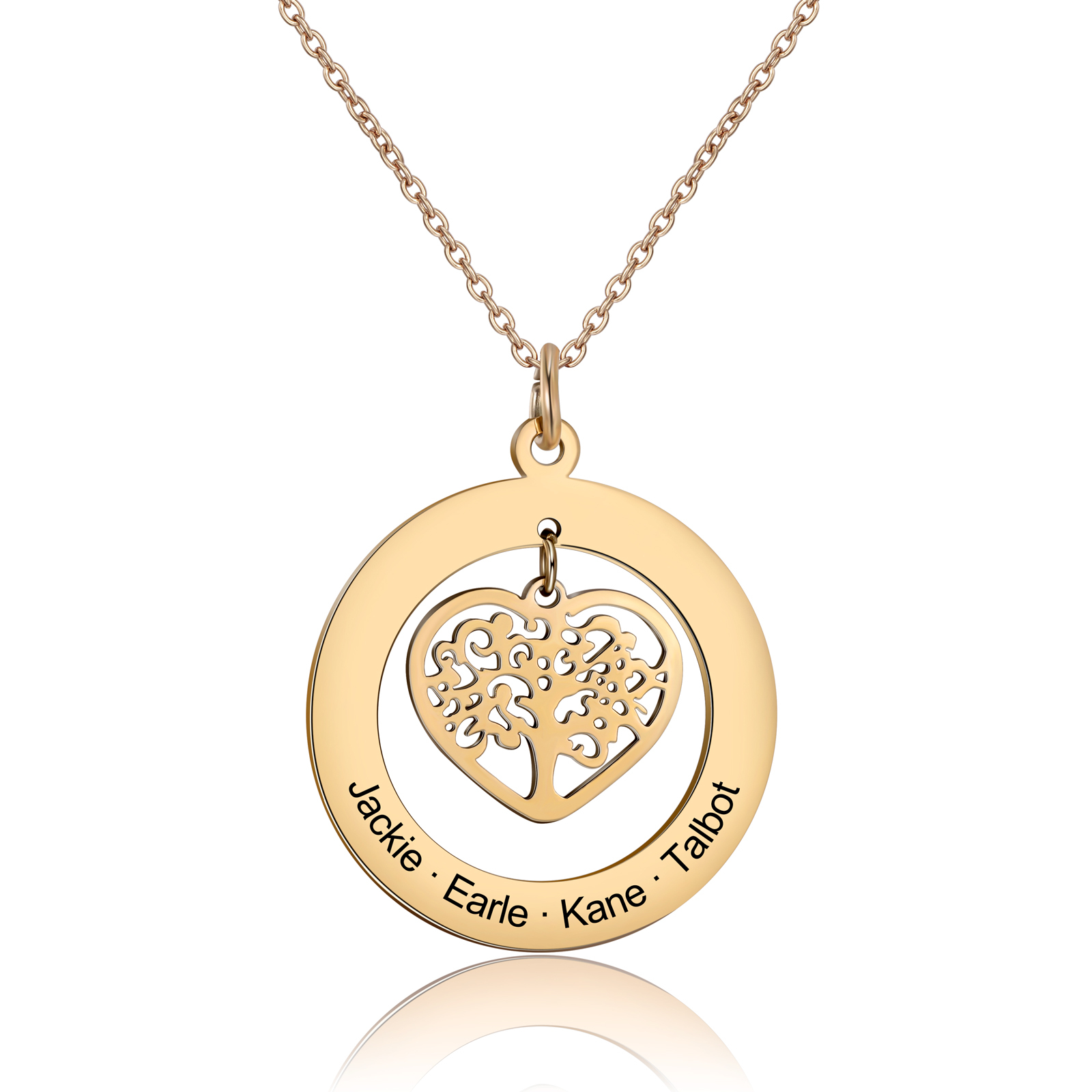 Collier gravé Arbre de Vie Arbre Généalogique 4 Prénom Personnalisé