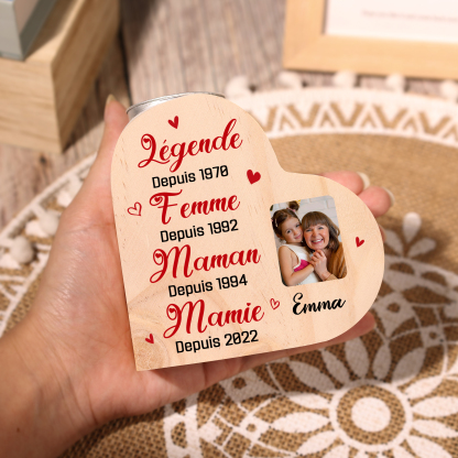 À Ma Mamie - Bougeoir en Bois 1 Prénom et 4 Années Personnalisés avec Photo sans bougie