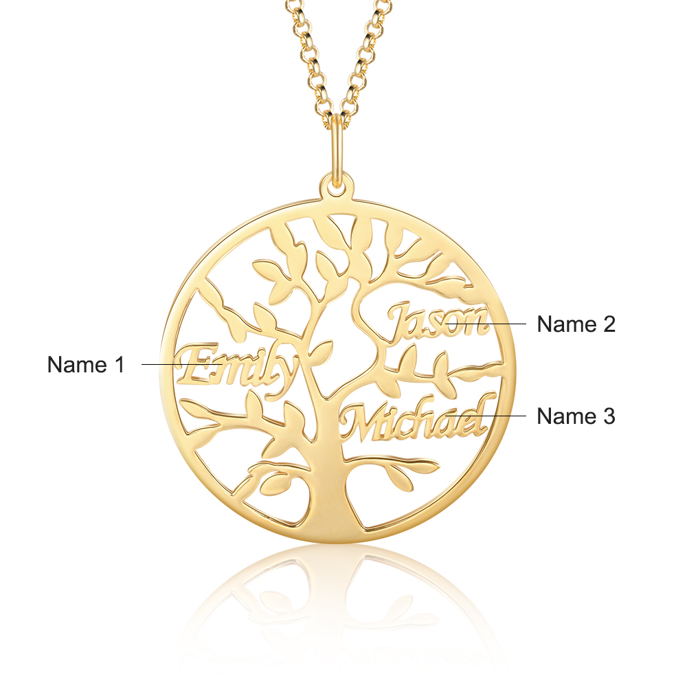 Collier Argent Arbre de vie Arbre généalogique 3 prenoms