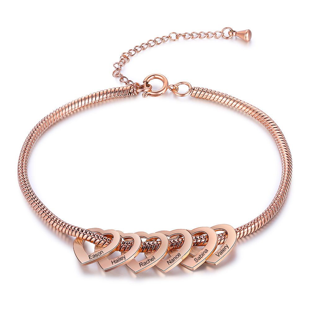 Bracelet Cheville Réglable Prénom Personnalisés Pour Femmes Avec 6 Pendentif Coeur