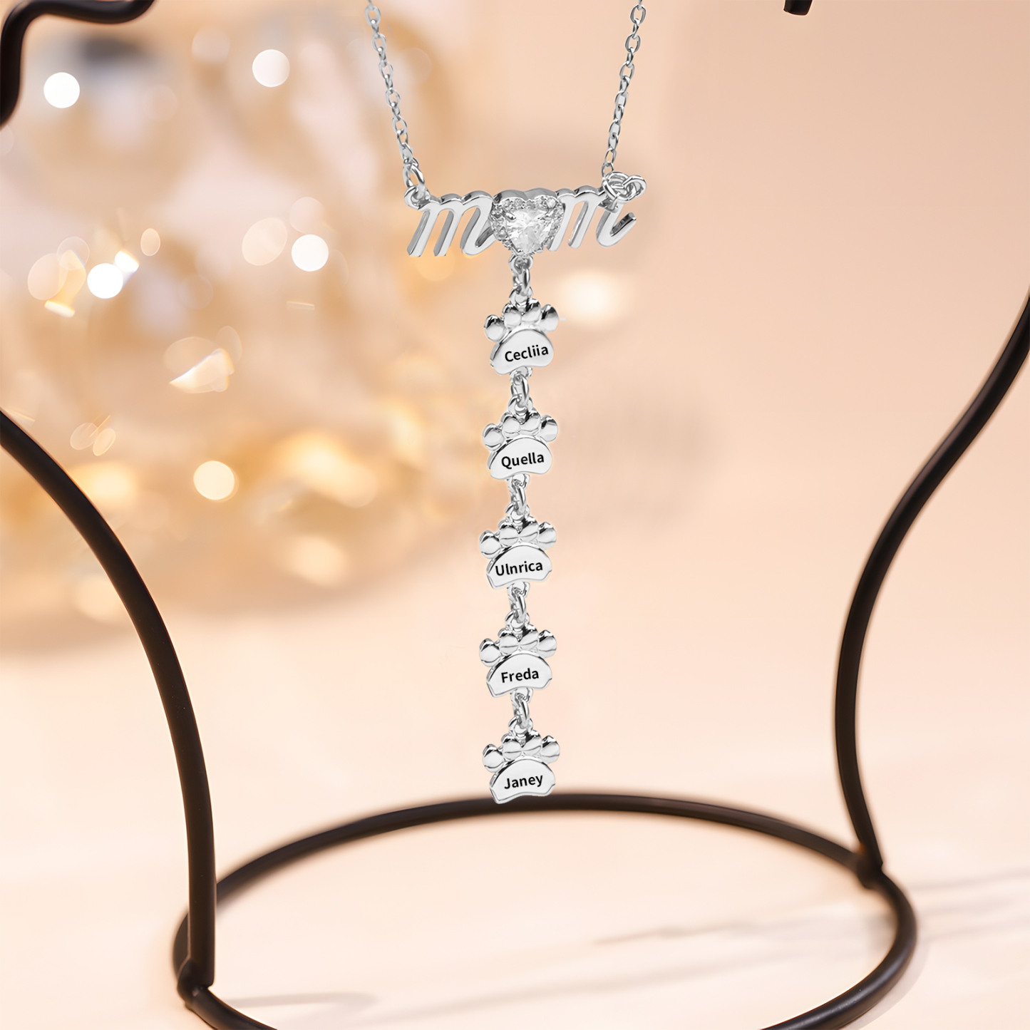 Collier Pendentif Petite Patte 5 Prénoms Personnalisés Collier pour Maman