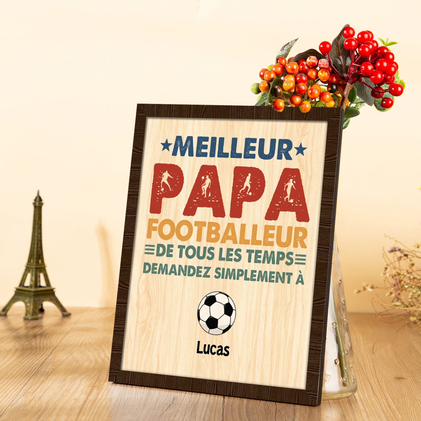 À Mon Papa-Cadre en Bois Football 1 Prénom Personnalisé