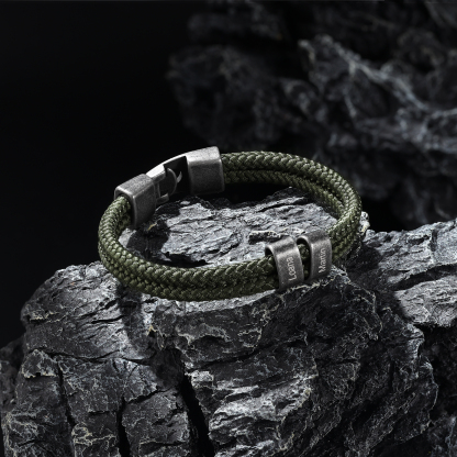Bracelet 2-4 Noms Personnalisés Bracelet Vintage Homme en Corde Vert foncé
