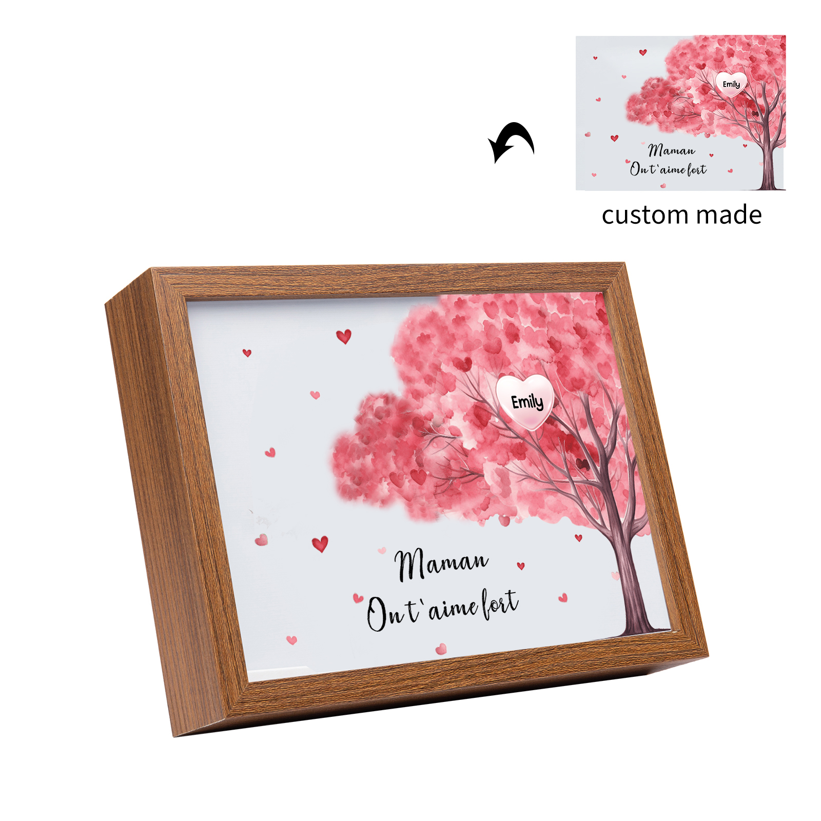 Cadre Photo LED Arbre 1 Prénom Personnalisé avec 1 Texte Décoration Famille