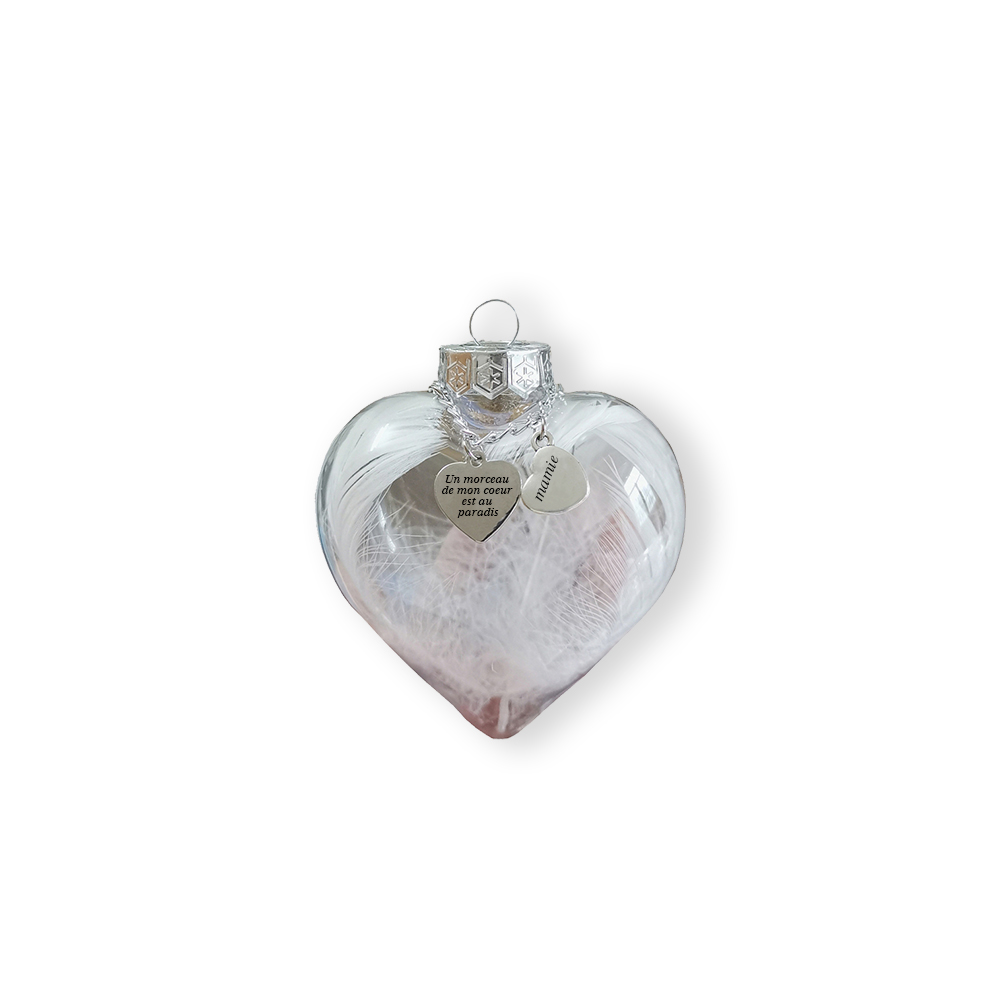  À ma Mamie - Boule transparente de plumes En forme de coeur Ornements boule de noël | Jessemade