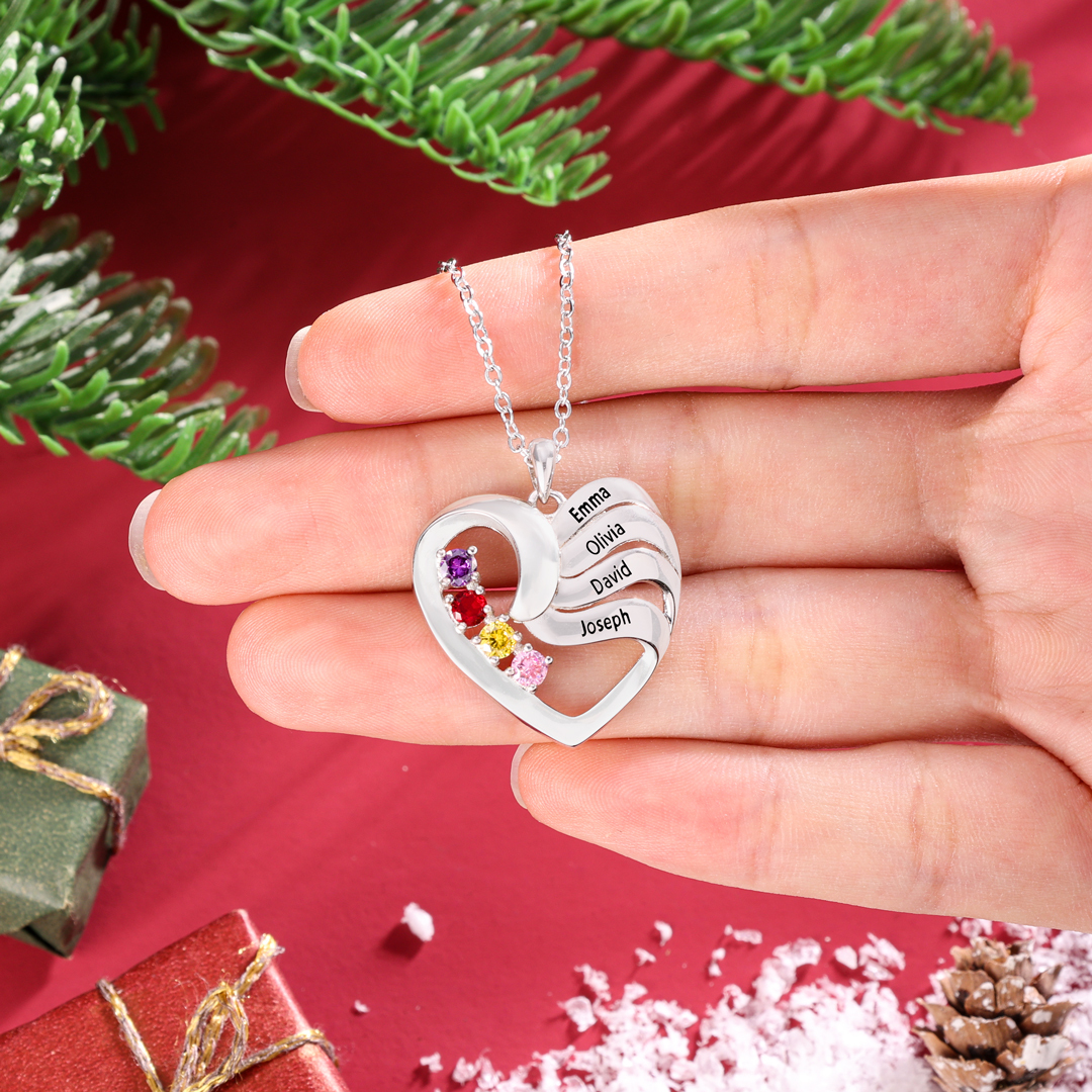 Collier Prénom Personnalisé cœur 3 Prénoms 3 pierre de naissance