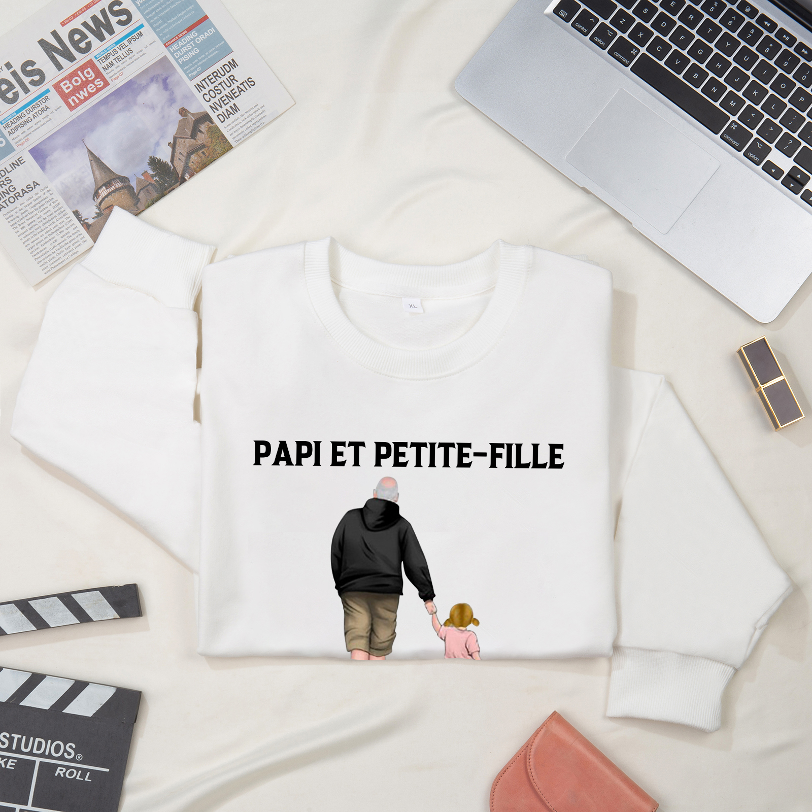 À mon Papi - Sweat-Shirt Papi et Petite-Fille 2 Prénoms Personnalisés