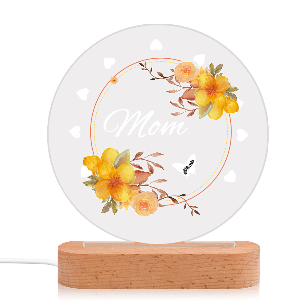 À Maman/Mamie - Lampe de chevet LED Fleurs et Papillons 1 Prénom Personnalisé avec 1 Texte