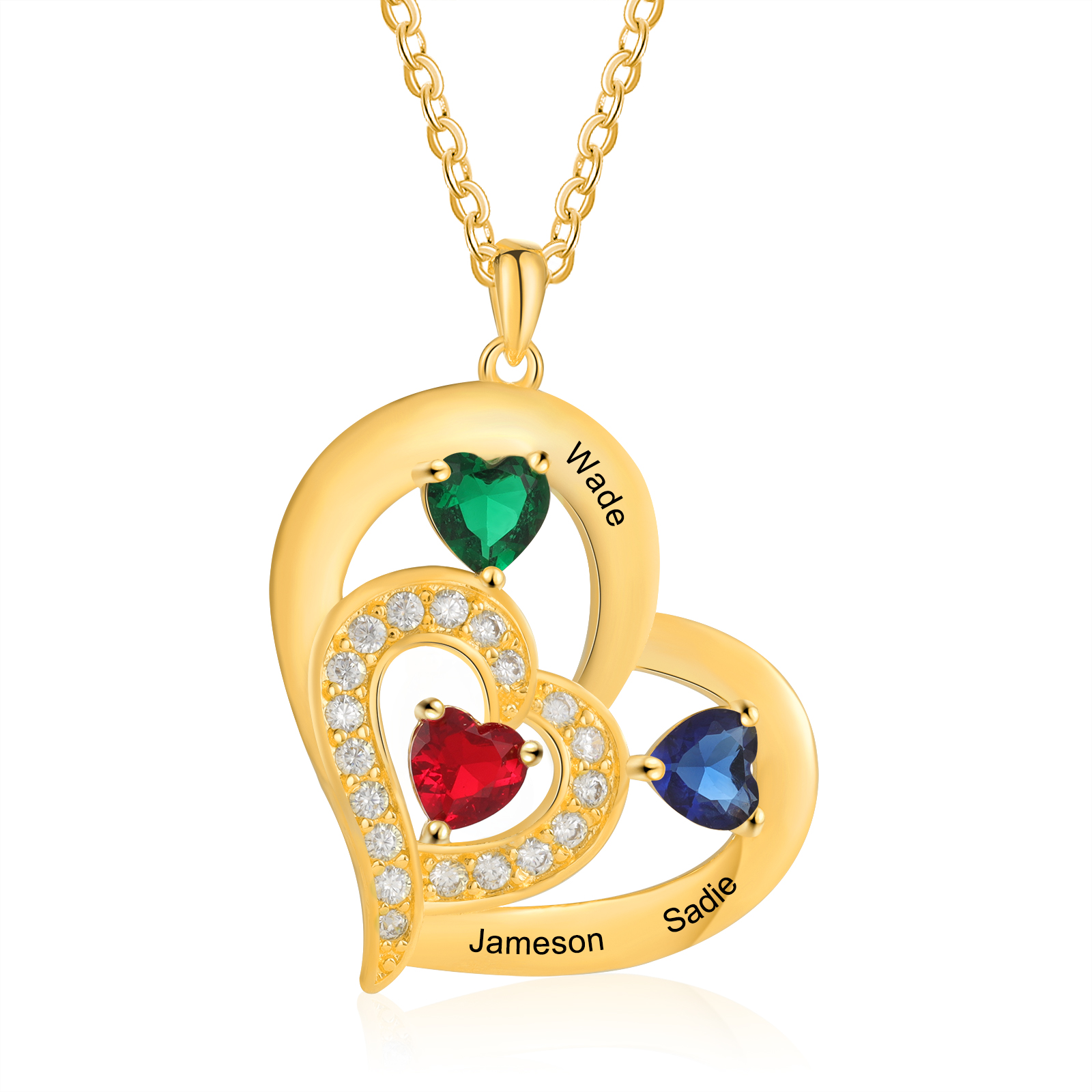 Collier Cœur 1-6 Prénoms Personnalisés avec Pierre de naissance