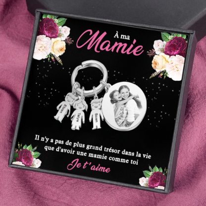 À Ma Mamie-Porte-Clés 3 Prénoms Personnalisé et photo et texte Avec Breloques 3 Enfants