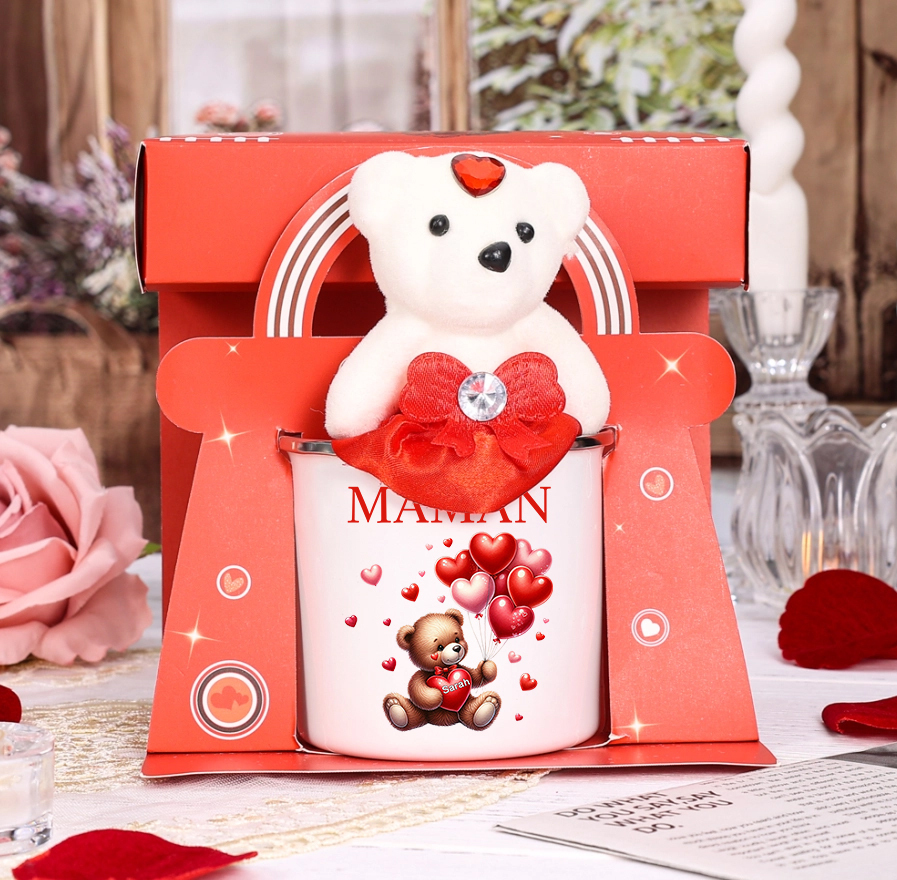 À Maman/Mamie - Tasse émaillée Ours 1 Prénom Personnalisé