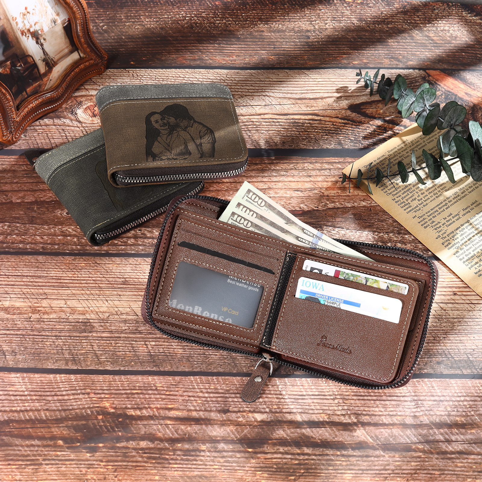 Portefeuille Classique 1 Prénom et Lettre Personnalisés avec Photo Porte-Monnaie Carte