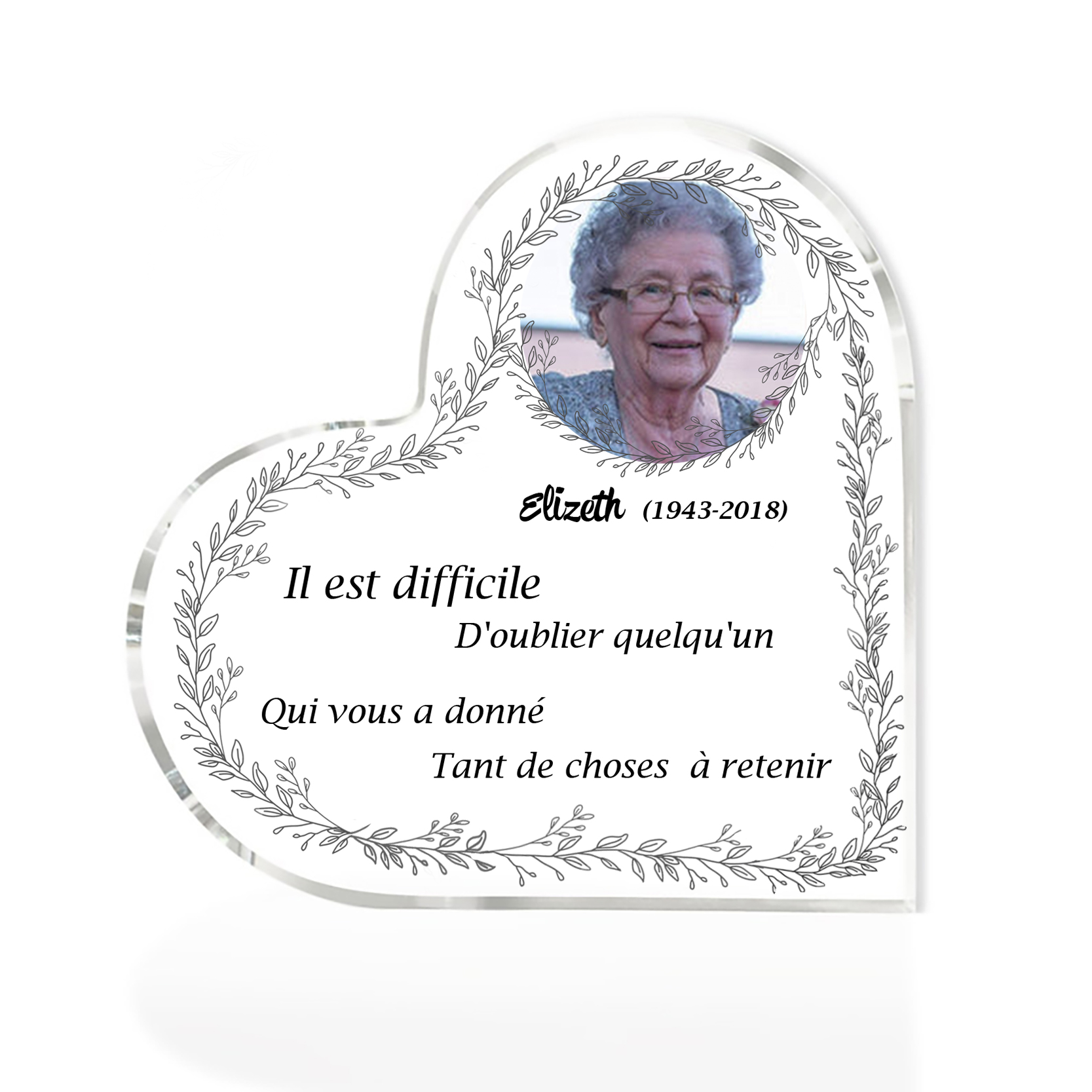 Plaque Acrylique Commémorative en Forme de Cœur Plaque Funéraire 1 Prénom Personnalisé avec Années