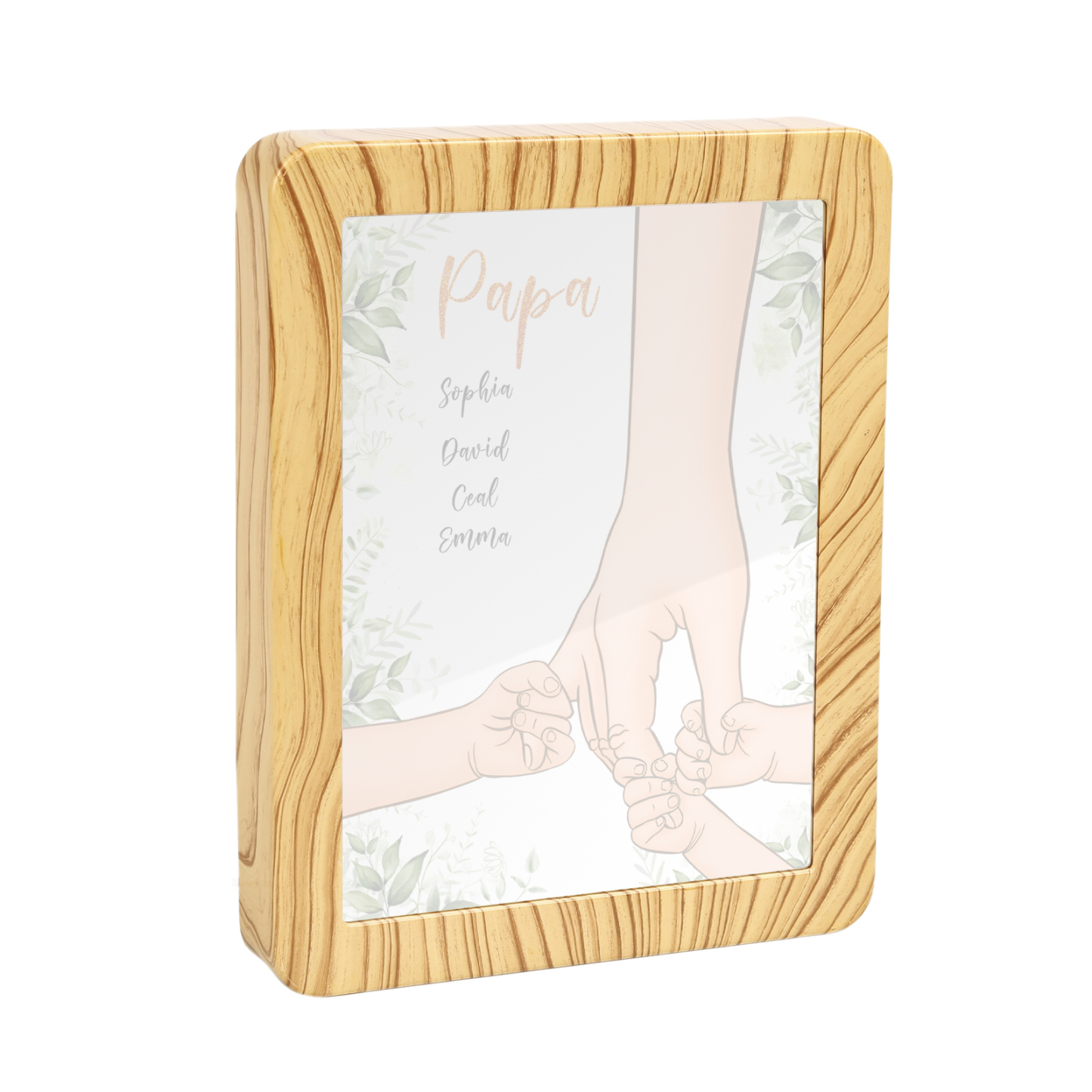 Lampe LED/Cadre Photo/Miroir multifonctionnel la main dans la main 4 Prénoms et 1 Tetxe Personnalisés Cadeau Créatif pour Famille
