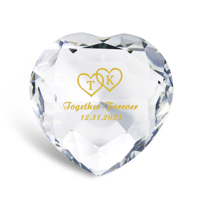 Décoration Cristal Cœur 2 Lettres Personnalisées avec Texte et Date pour Couple