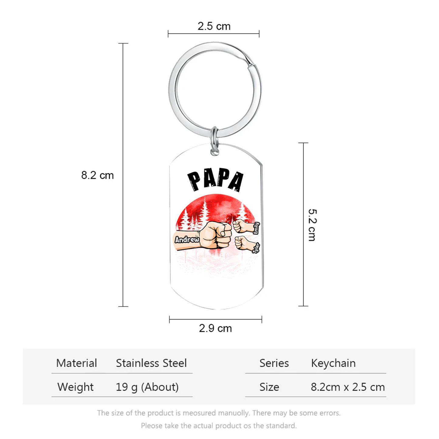 À Papa/Papi - Porte-Clés Poings 3 Prénoms Personnalisés