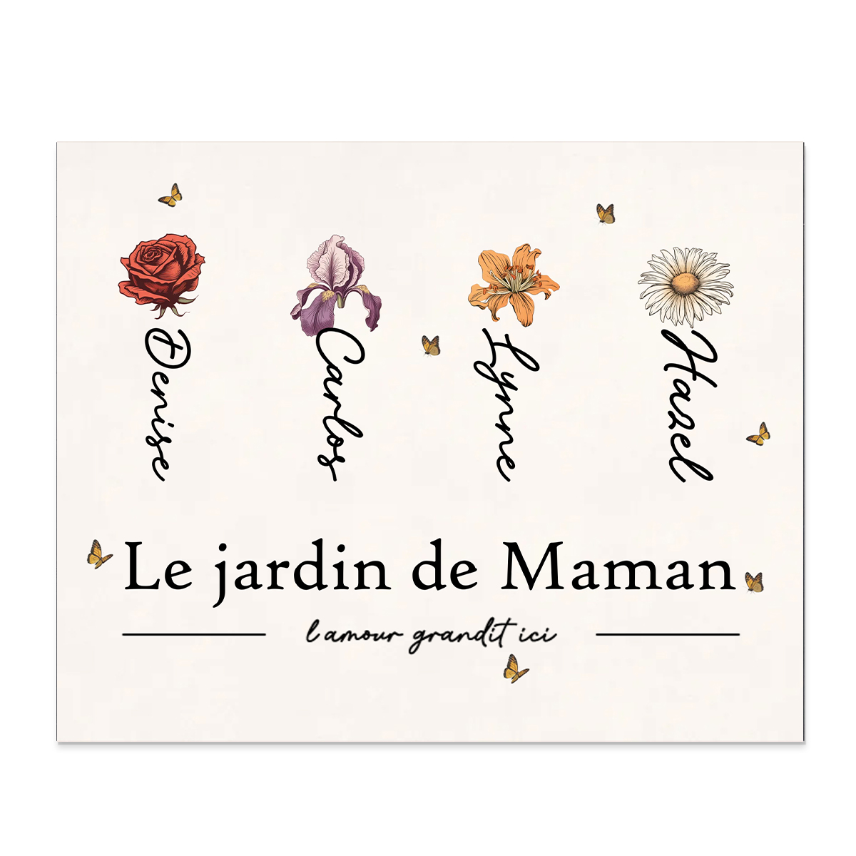 Cadre en Bois Jardin de Maman 1-12 Prénoms et 1 Texte Personnalisés avec Fleur de Naissance Cadeau pour Famille
