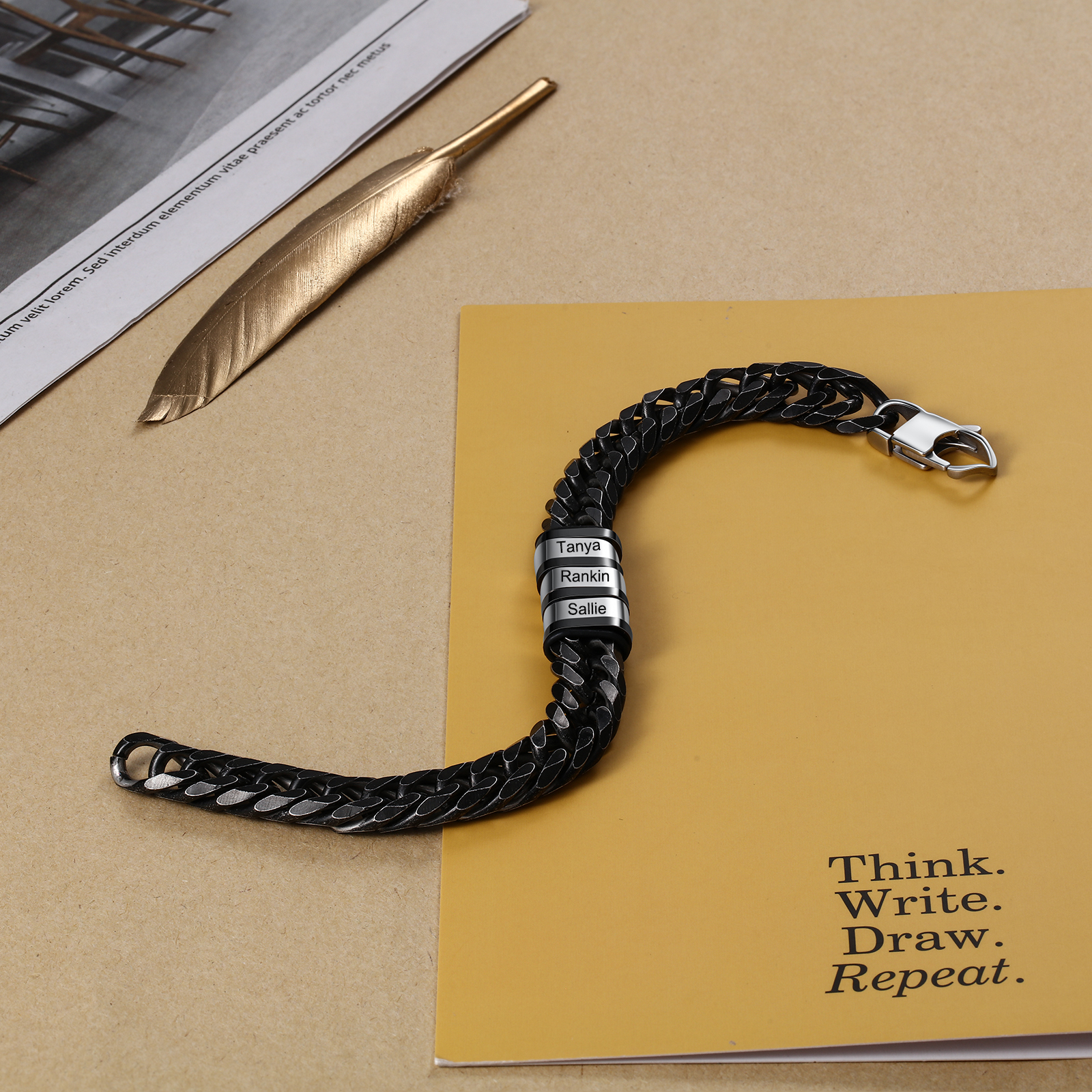 Bracelet Gourmette en acier inoxydable 3 Prénom Personnalisé Bracelet Homme | Cadeau Fête des Pères | Jessemade