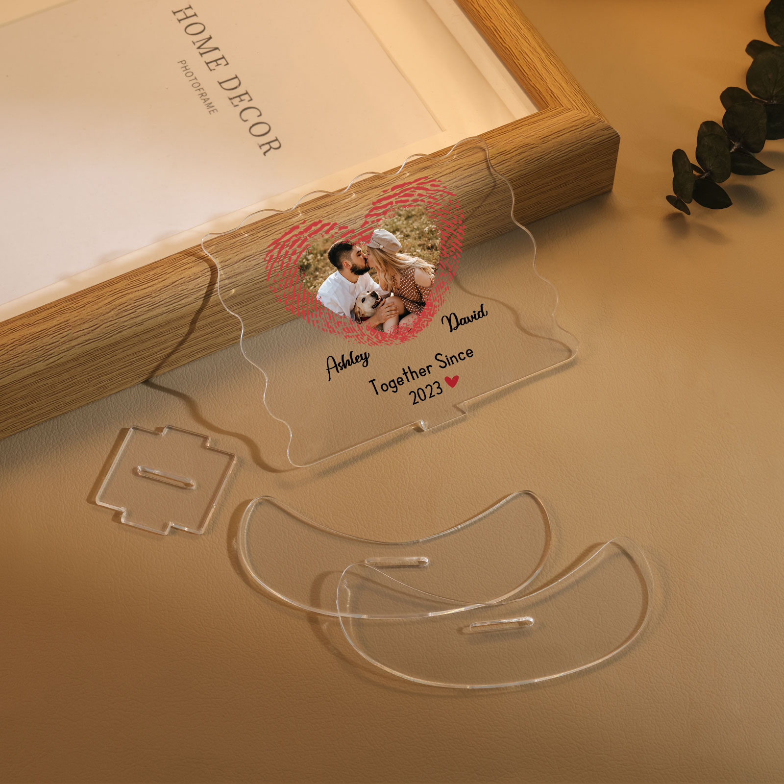 Ornements Panneau Acrylique 2 Prénoms et Photo Personnalisés avec Texte pour Couple