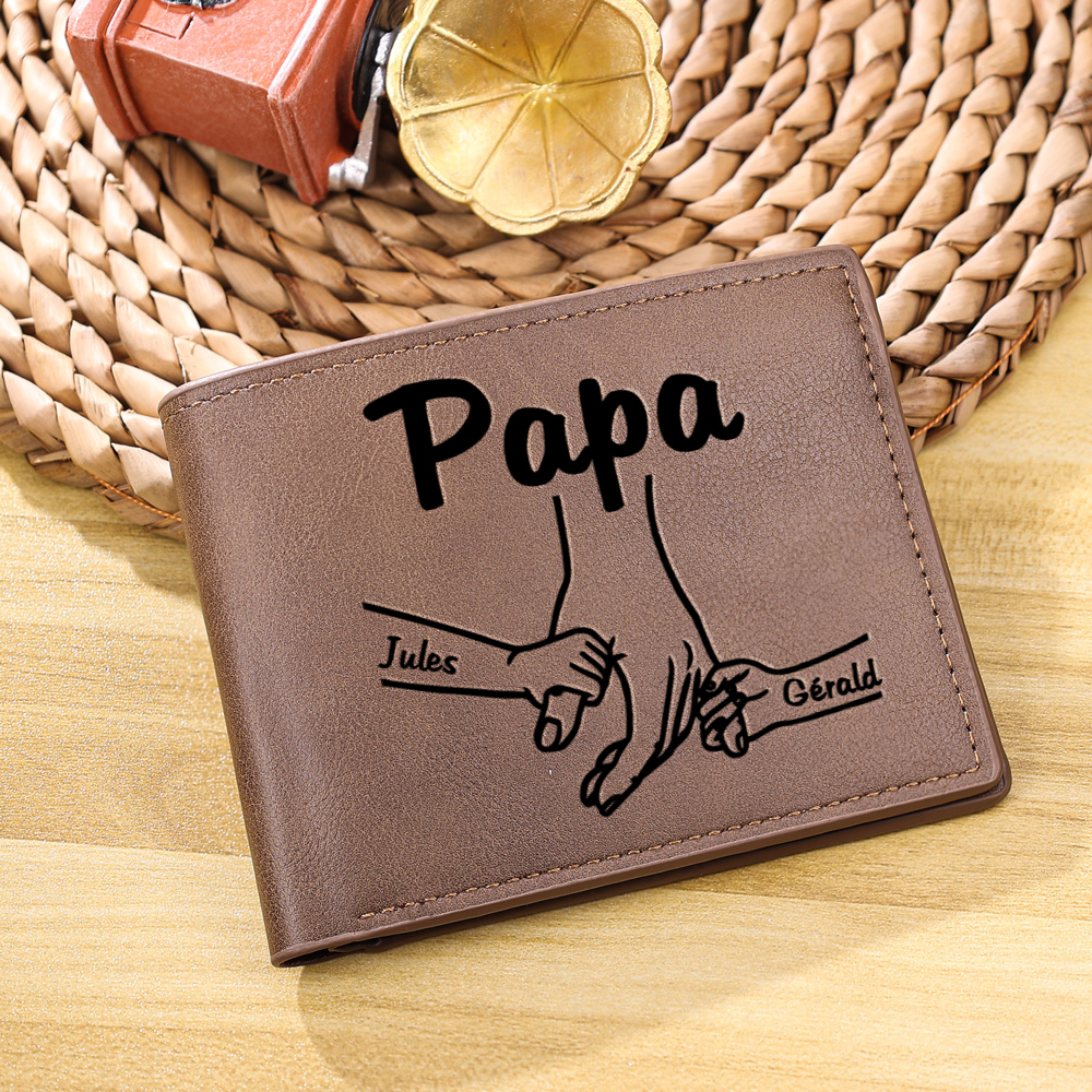 À mon Papa-Portefeuille La Main Dans La Main 2 Prénoms Personnalisée  Classique Homme Porte-Monnaie Carte | Jessemade