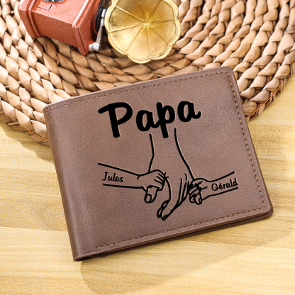 À mon Papa-Portefeuille La Main Dans La Main 2 Prénoms Personnalisée  Classique Homme Porte-Monnaie Carte | Jessemade
