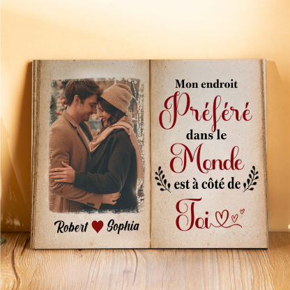 Cadre en Bois 2 Prénoms Personnalisés avec Photo pour Couple Cadeau Saint Valentin