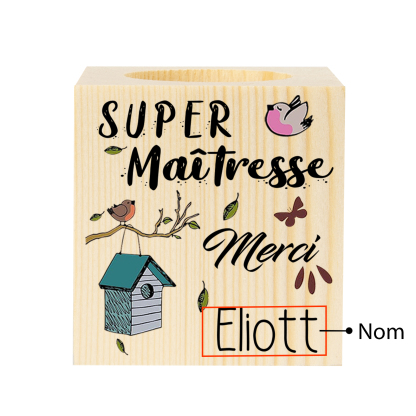 « Super Maîtresse Merci »-Bougeoirs en Bois Prénom Personnalisé sans Bougie | Jessemade