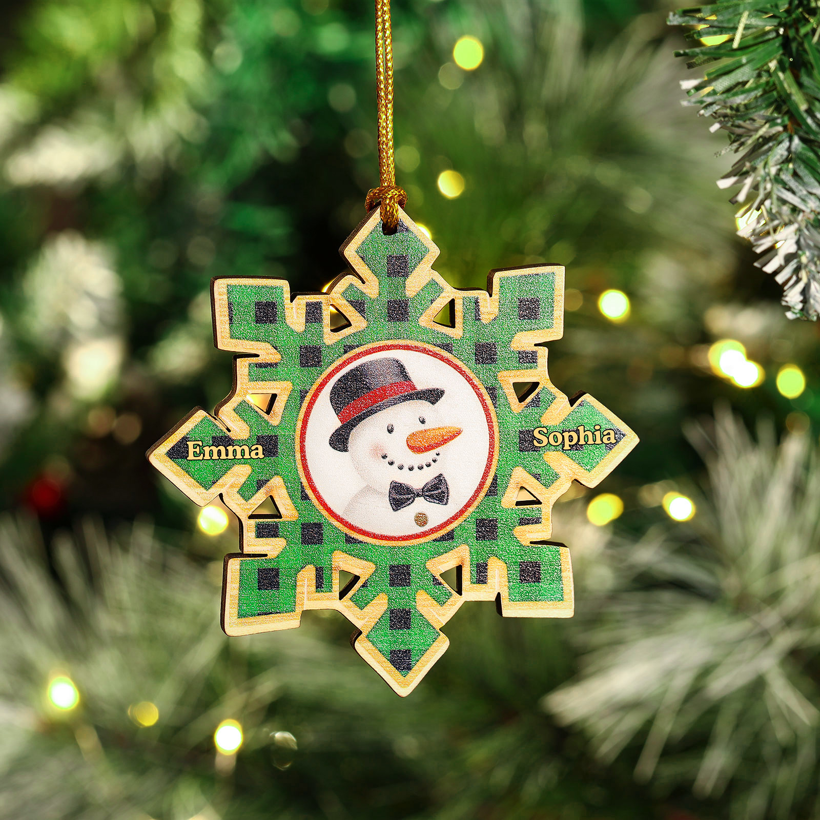 2-6 Noms Décoration Sapin Noël Personnalisés Décoration Flocon en Bois en couleur Vert | Jessemade