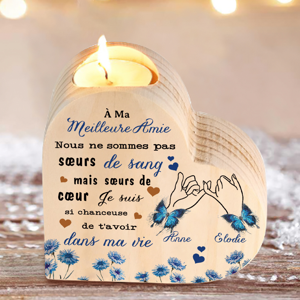 À Ma Meilleure Amie - Bougeoir en Bois 2 Prénoms Personnalisés sans bougie