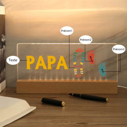 À mon Papa/Papi- Lampe de chevet LED Pieds Bébé 3 Prénoms Personnalisés avec Texte