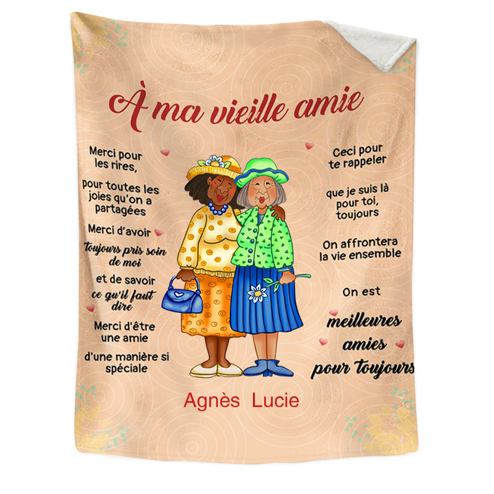 À ma Vieille Amie - Plaid Personnalisé avec 2 Prénoms Couverture en Flanelle | Jessemade