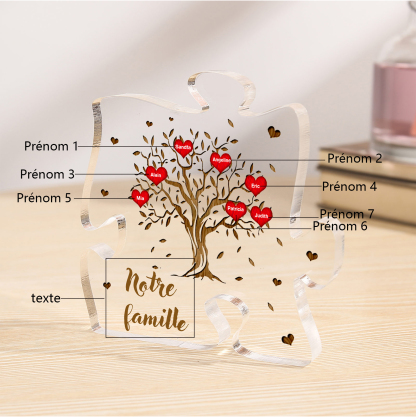 Plaque Acrylique en forme de Puzzle Arbre de Vie 7 Prénoms et Texte Personnalisés