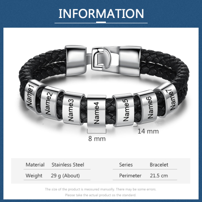 Bracelet Cuir tressé 7 Perles Prénom Personnalisé Homme