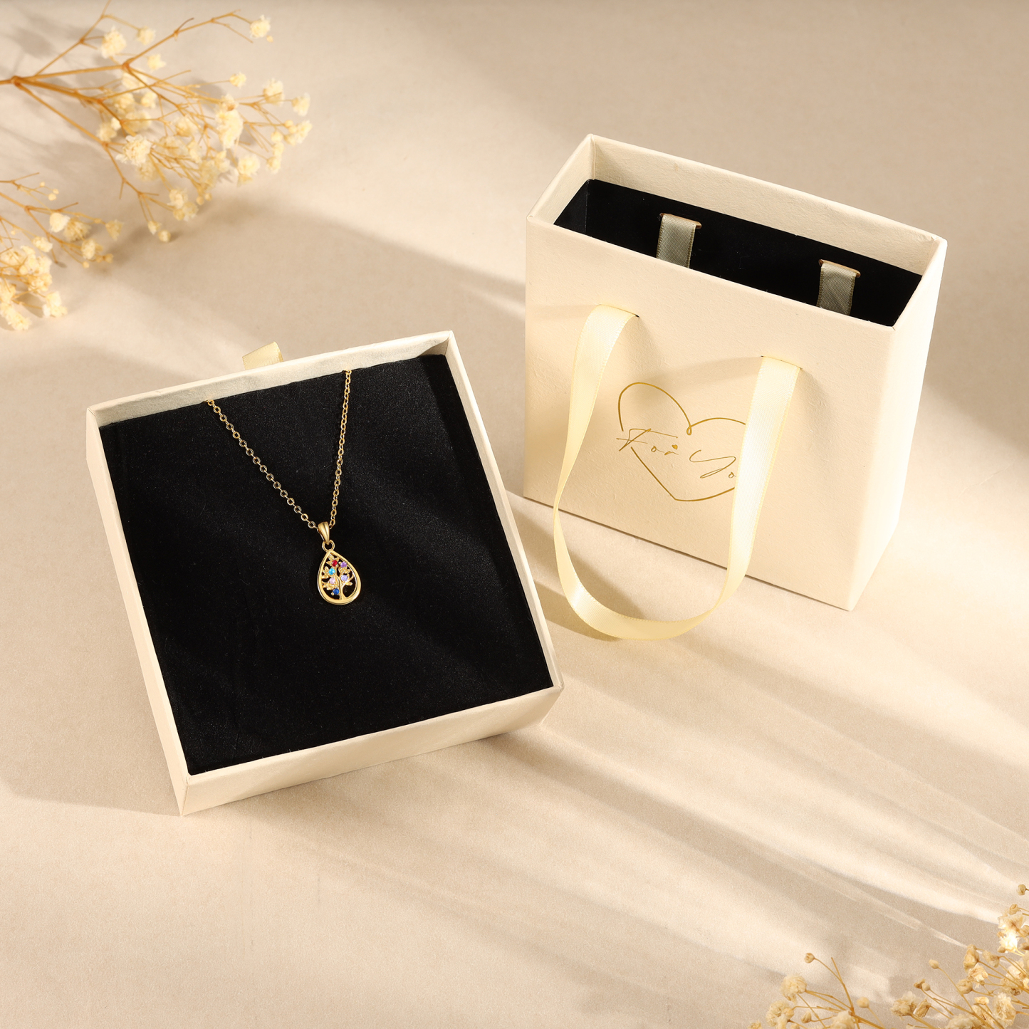 Collier Pendentif Arbre de vie 6 Pierres De Naissance Personnalisés Collier Arbre généalogique