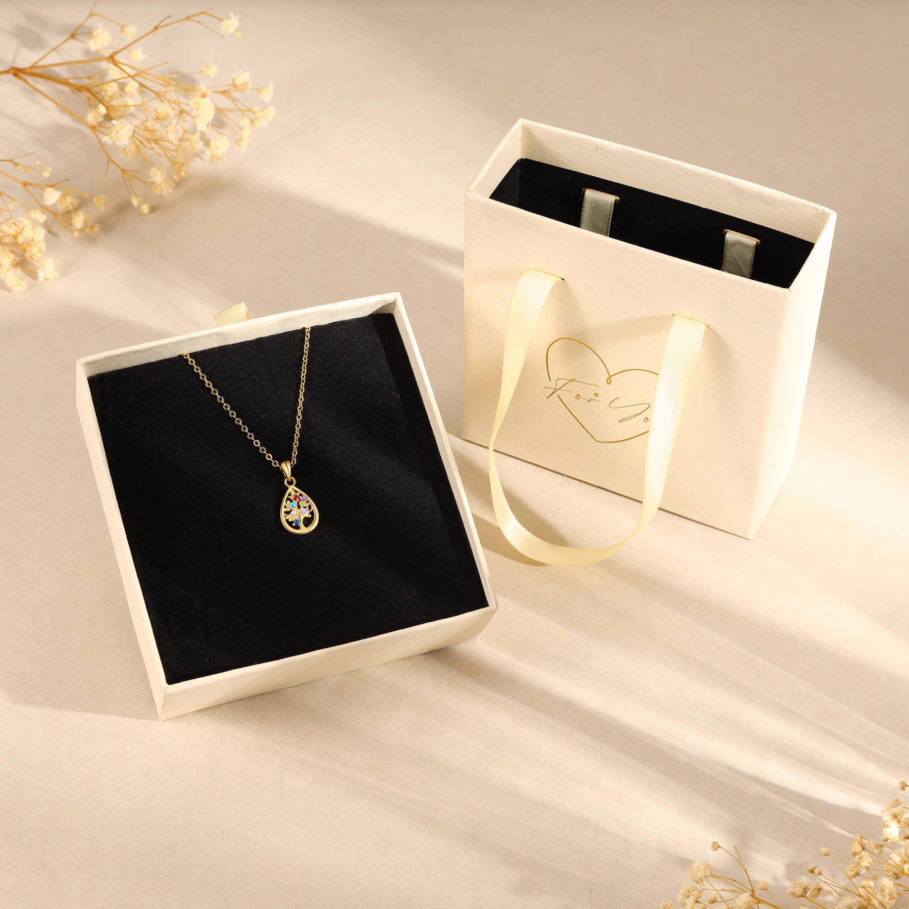 Collier Pendentif Arbre de vie 6 Pierres De Naissance Personnalisés Collier Arbre généalogique