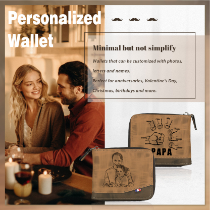 À mon Papa - Portefeuille Poings 7 Prénoms Personnalisés avec Photo Classique Homme Porte-Monnaie Carte