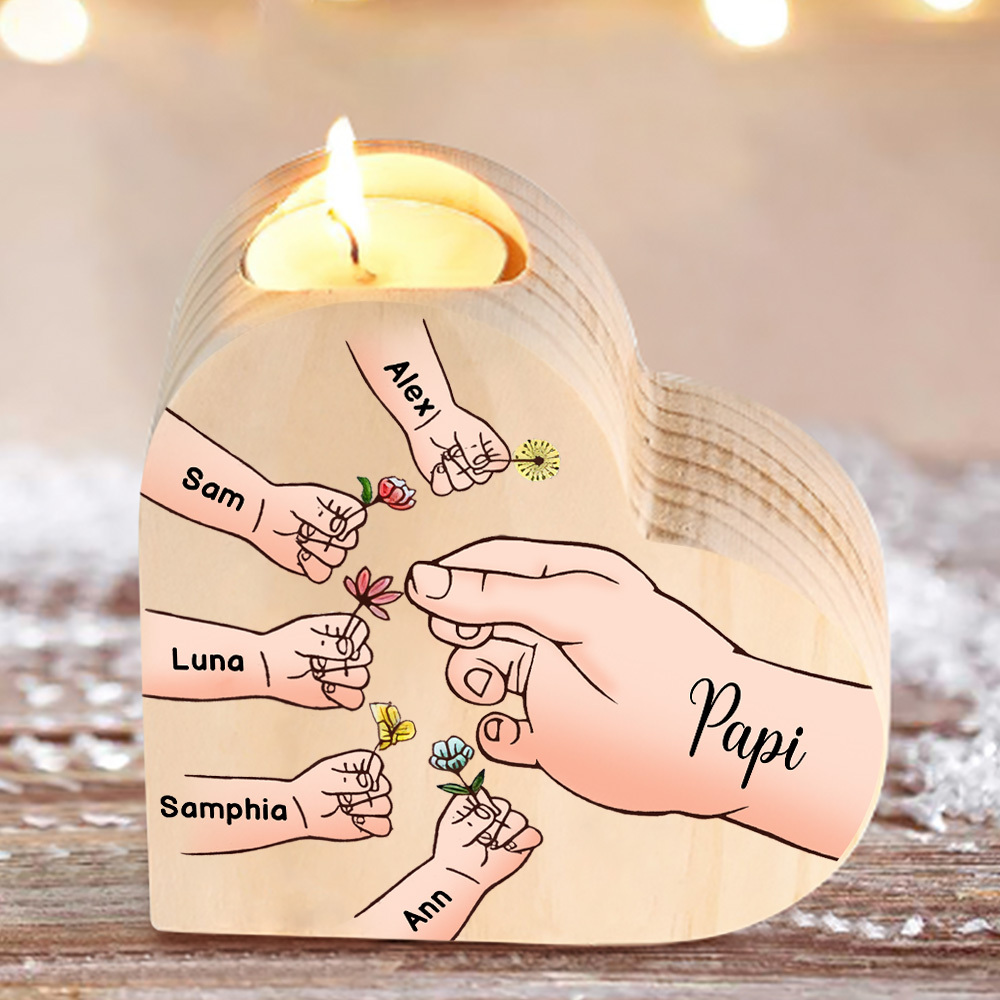 À Ma Maman/Mamie - Bougeoir en Bois Mains et Enfants 6 Prénoms Personnalisés pour Famille sans bougie