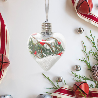 Ornements de Boule transparente Cœur de Noël avec lumières LED texte Personnalisé boule de noël | Jessemade