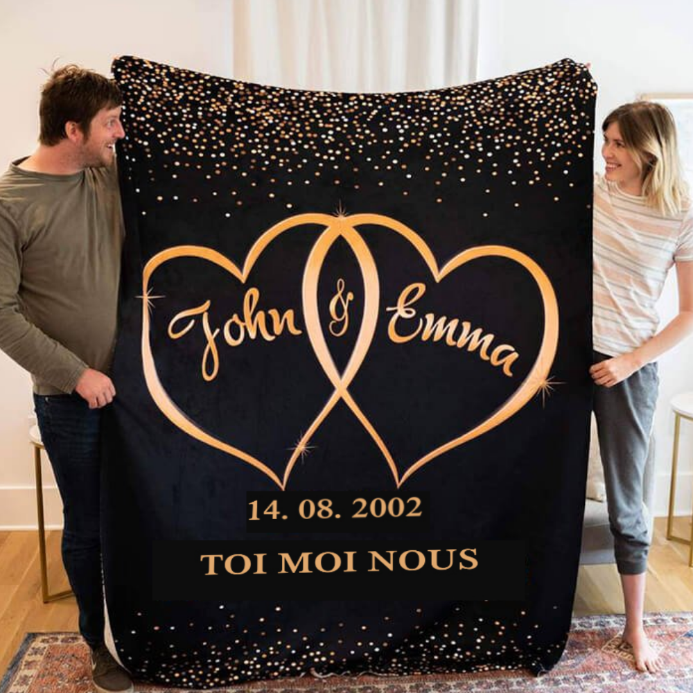 Jessemade FR Couverture plaids polaire amour 2 Prénoms Personnaliséavec date et texte