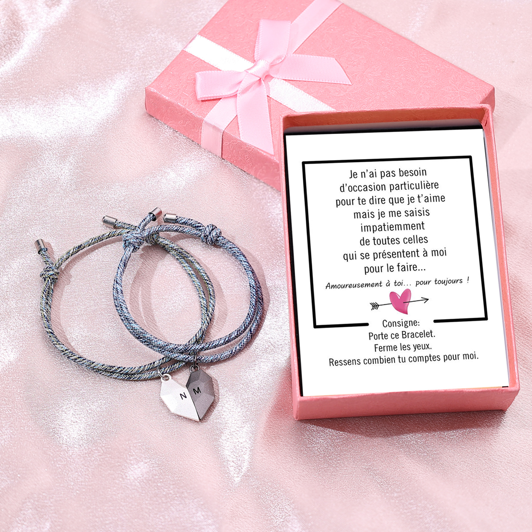 2PCS Bracelet Initiale Cœur Magnétique 2 Lettres Personnalisées pour C