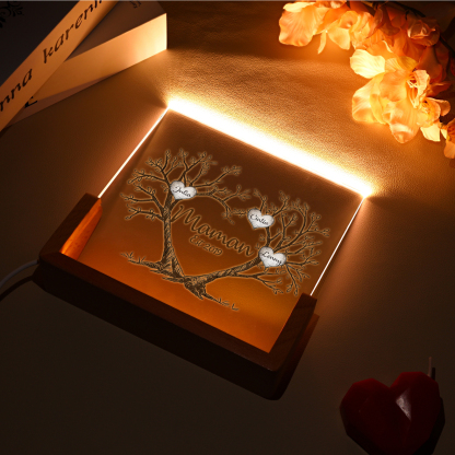 À Maman/Mamie - Lampe de chevet LED Arbre de Vie 3 Prénoms Personnalisés avec Texte et Date pour Famille
