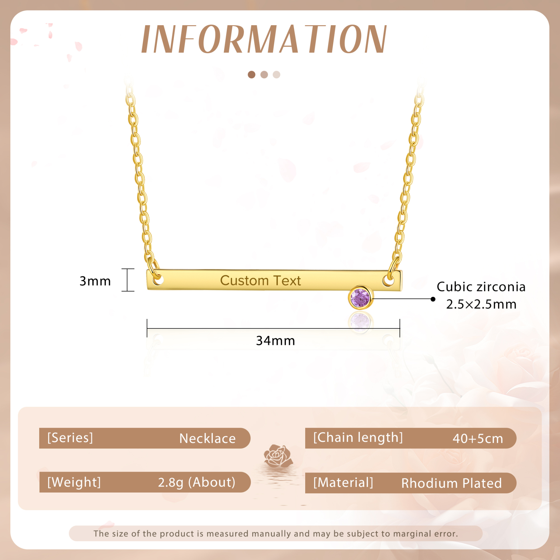 Collier Barre fine 1 Texte Personnalisé avec 1 Pierre de naissance Collier Femmes