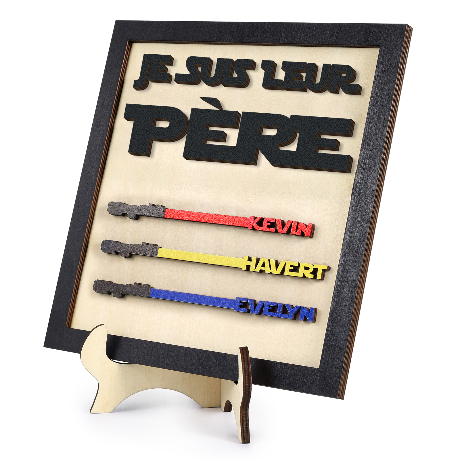 À mon Papa - Décoration en bois 3 Prénoms Personnalisés Ornement pour Père