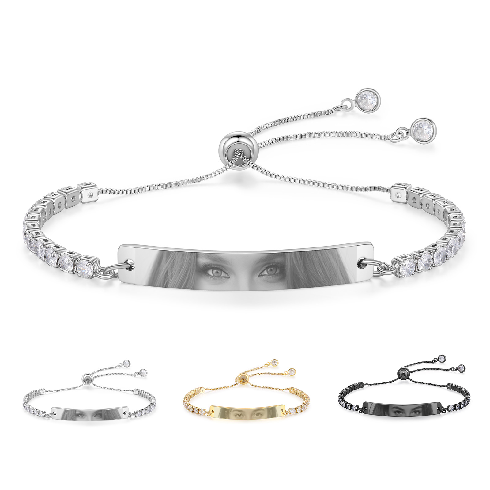 Bracelet de Tennis Personnalisé et Réglable avec Photo pour Femme