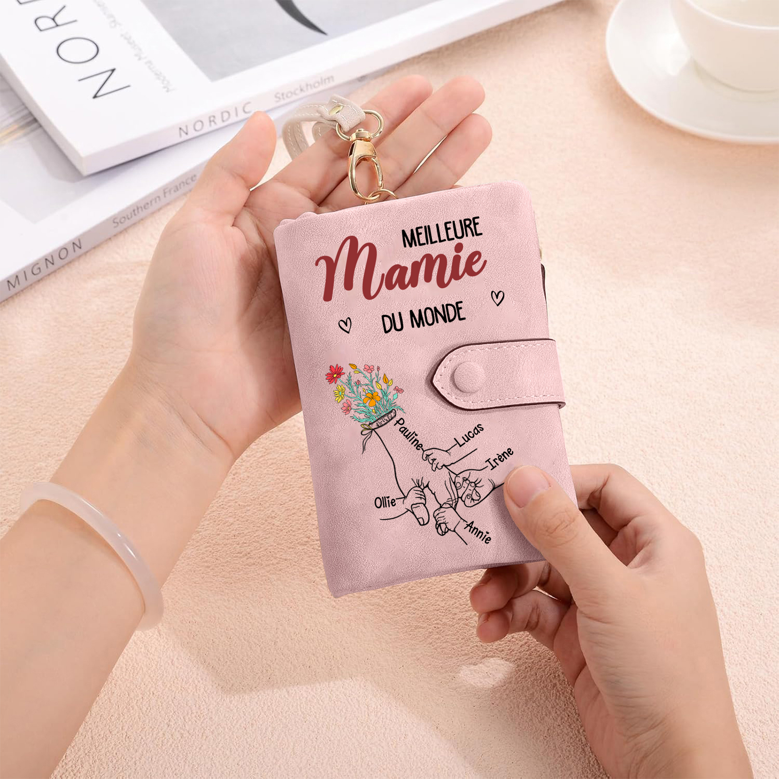 Portefeuille / Pochette Personnalisée « Meilleure Maman ou Mamie du Monde » avec Prénoms des Enfants